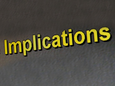 The word "Implications" written in yellow against a gray background.