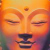 The golden color face of the buddha.