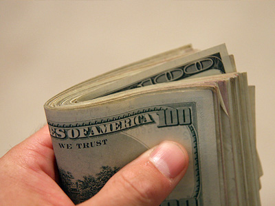 A bundle of 100 dollar bills.
