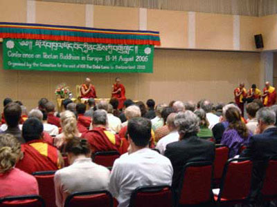 His Holiness the Dalai Lama at August 2005 European Tibetan Buddhism Conference.
