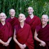 Venerable Chodron and Abbey monastics smiling happily.