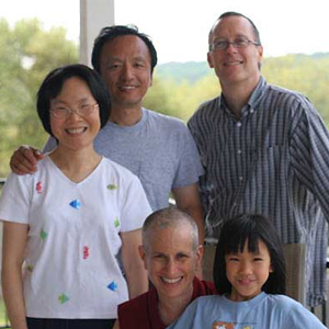 Venerable Chodron with the Wey family and FOSA's co-chair, Kevin.