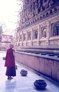 Venerable Chodron at Maha Bodhi Temple in Bodhgaya.