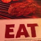 A steak with the word 'Eat' below it.
