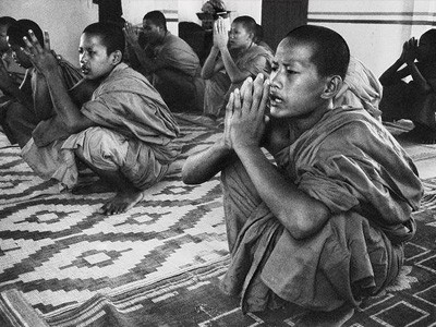 Młodzi mnisi medytują.