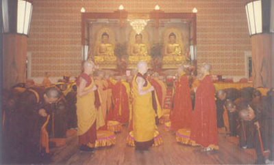 Bhikshunis-to-be paying respect to their preceptors.