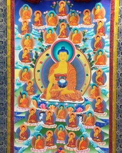 Thangka image of 35 Buddhas