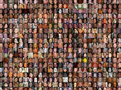 Setki zdjęć twarzy ludzi.