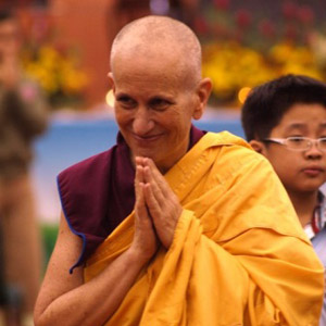 Relying on a spiritual teacher Venerable Chodron hands in metta.