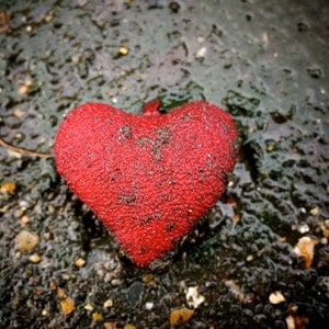 A heart with dirt on it