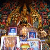 Statue of Lama Tsongkhapa and altar.
