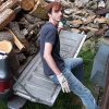 Uncovering inner beauty Karma unloading next winter's firewood from the Abbey truck.