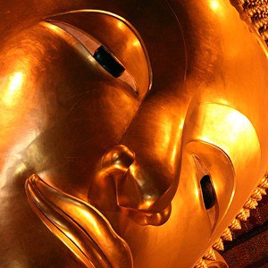 Closeup of Wat Pho's Reclining Buddha.