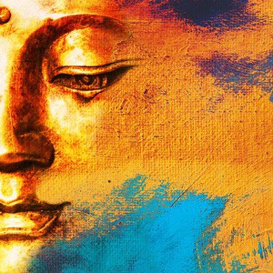 Buddha's face painted on canvas.