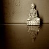 A buddha statue with reflecting image of the buddha on the surface.