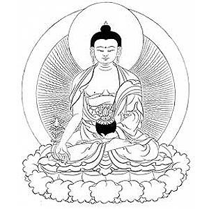 Image of Medicine Buddha in black n white.