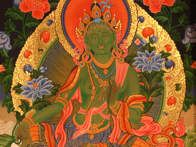 Una imagen Thangka de Tara Verde.