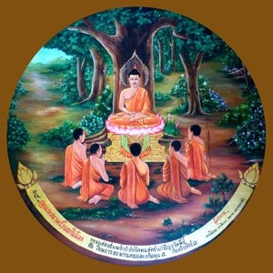 Photo of the Buddha preaches his First Sermon about the Four Noble Truths to the Group of Five Monks
