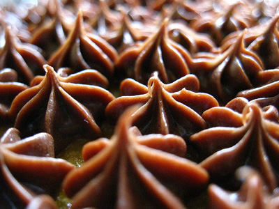A closeup of chocolate frosting.