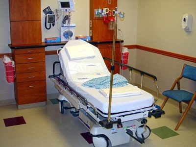 An empty hospital bed.