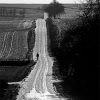 Person walking down a long country road.