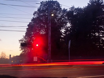 Traffic light glowing red.