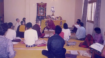 Venerable teaching to a group of young people in Bodhgaya.