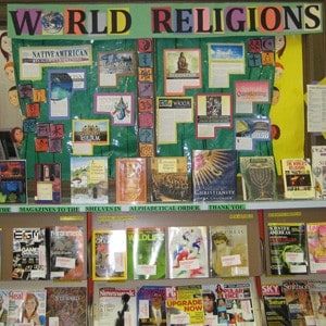 World religions section of bookstore.