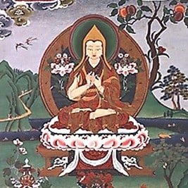 Thangka z obrazem Lamy Tsongkhapa.