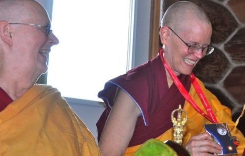 Venerable Tarpa smiling happily for receiving the 1st Annual Sun & Moon Medal of Merit.