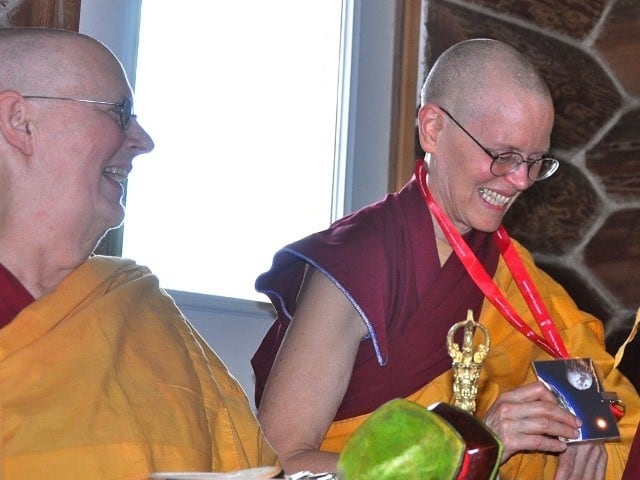 Venerable Tarpa smiling happily for receiving the 1st Annual Sun & Moon Medal of Merit.