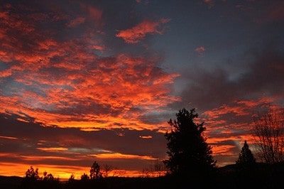 Bright orange and yellow sunset at the Abbey.