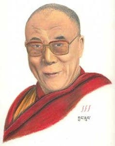 Full color painting of His Holiness the Dalai Lama.