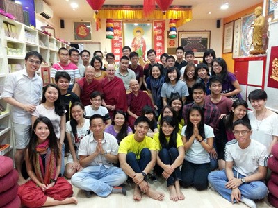 Venerable Chodron, Venerable Jigme and VenerableDamcho with a group of Buddhist Youth.
