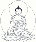 Image of Akshobya Buddha, the left hand in his lap in the gesture of meditative equipoise, the right hand in the earth-touching gesture