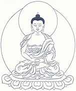 Amitabha Buddha, with both hands in meditative equipoise on his lap.