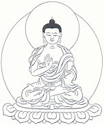 Amogasiddhi Buddha, left hand is in meditative equipoise and the right hand is bent at the elbow with the palm facing outwards