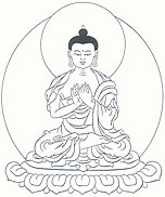 Vairocana Buddha, with both hands at the heart, the index fingers extended.