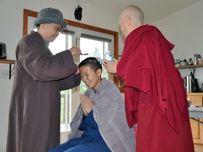 Venerable Damcho during her head-shaving ceremony.