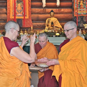 Abbey monastics performing varsa ceremony.