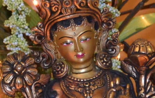 Closeup of statue of Tara.