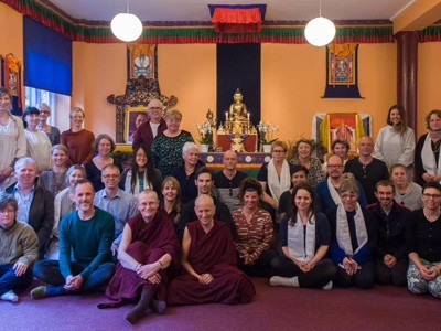 Retreatants with Venerable Chodron at the Phendeling Centre teaching.