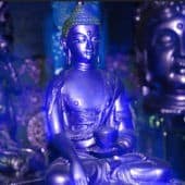 Blue statue of Medicine Buddha.