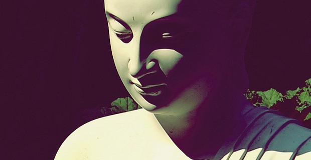 Closeup of Buddha's face.