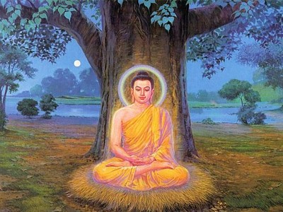 The Buddha meditating under the Bodhi Tree.