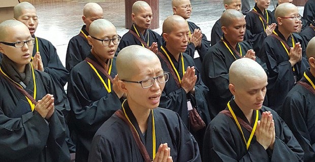 Group of nuns in Taiwan during bhikshuni ordination ceremony.