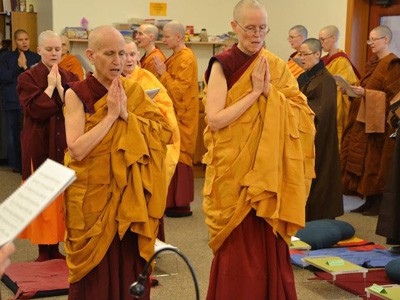 Monastics participating in a ceremony.