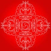 White double dorje over red background.