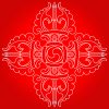 White double dorje over red background.