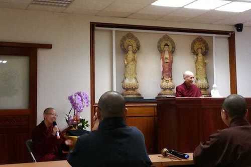 Venerable Chodron gives a talk at Pu Yi Nunnery.